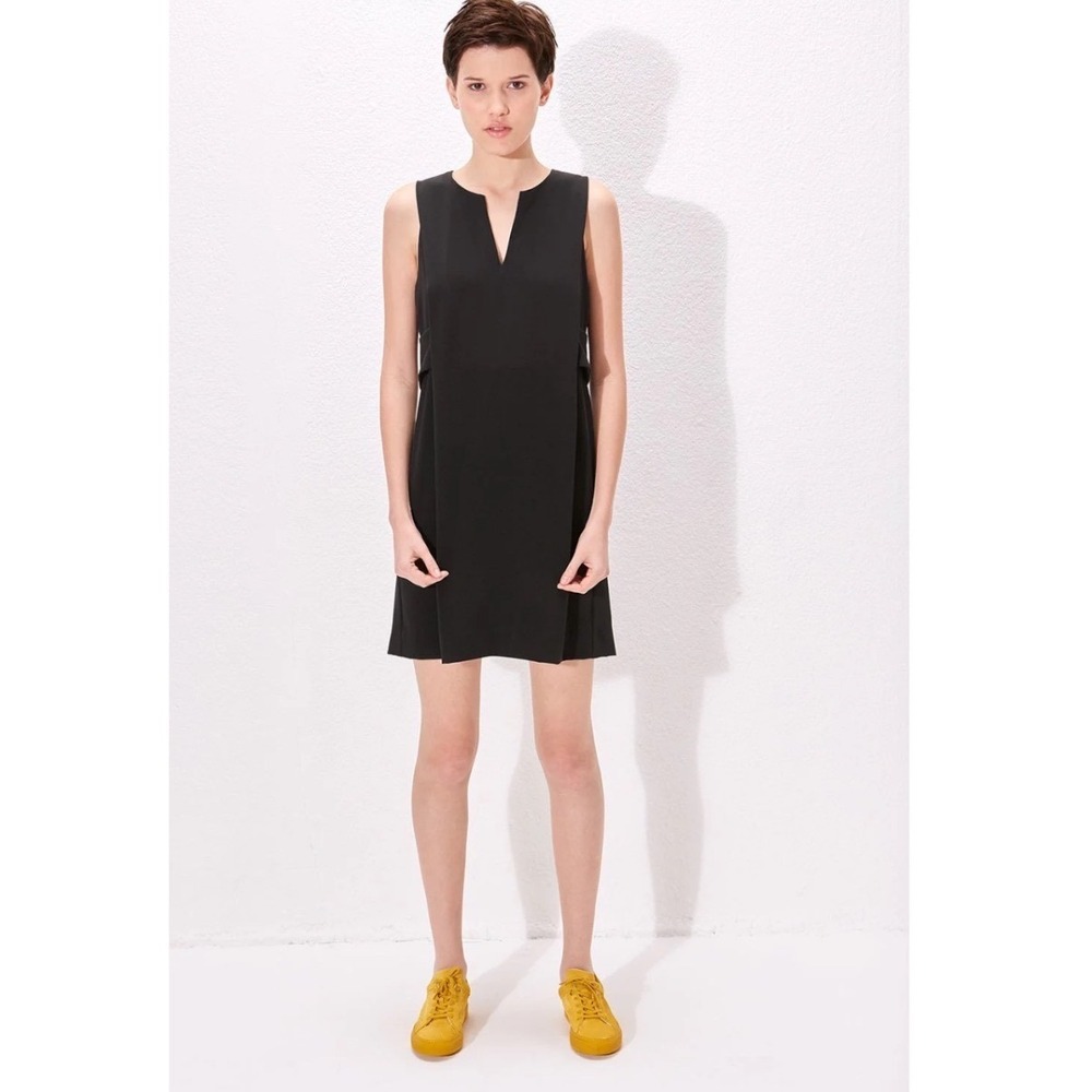Cop.Copine Valeur Black Sleeveless Split Neck Mini Dress Martingale Strap Sz‎ 38
